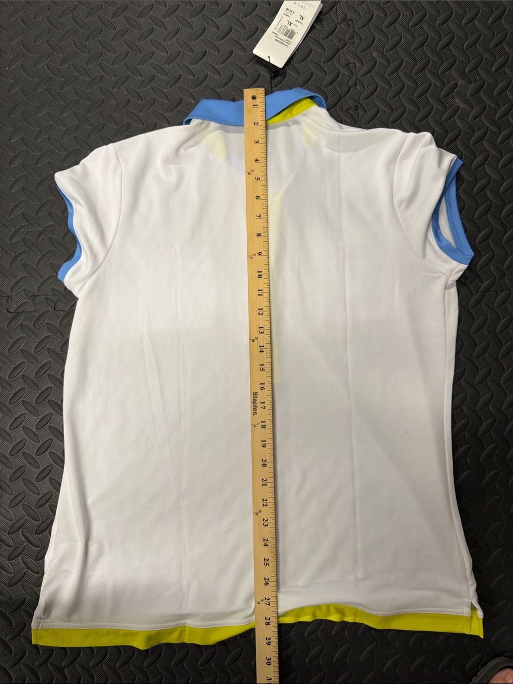 adidas White Polo w/ Yellow & Teal Accents-XL-Golf- lightweight-moisture control - Picture 8 of 12